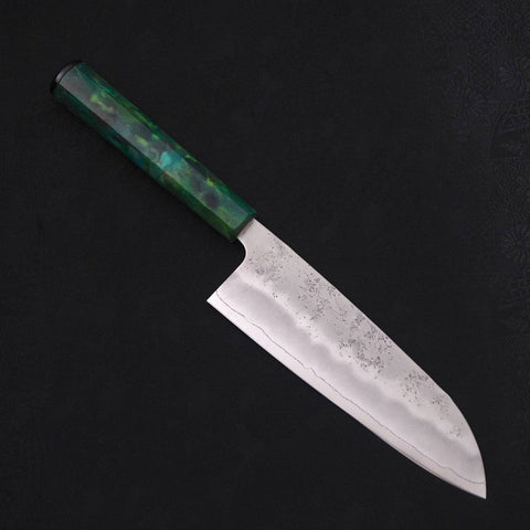Santoku Silver Steel #3 Nashiji Ocean Green Handle 165mm-[Musashi]-[Japanese-Kitchen-Knives]