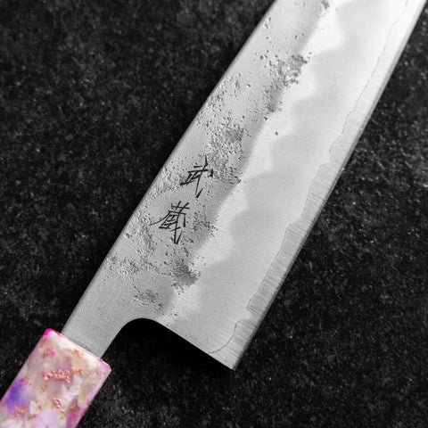 Santoku Silver Steel #3 Nashiji Ocean Sakura Handle 165mm (6.5”)-[Musashi]-[Japanese-Kitchen-Knives]