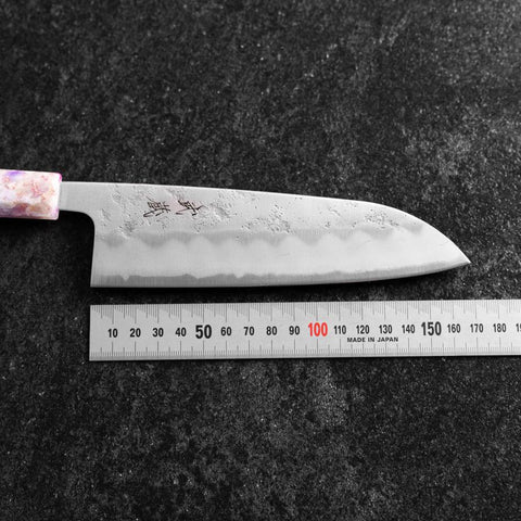 Santoku Silver Steel #3 Nashiji Ocean Sakura Handle 165mm (6.5”)-[Musashi]-[Japanese-Kitchen-Knives]