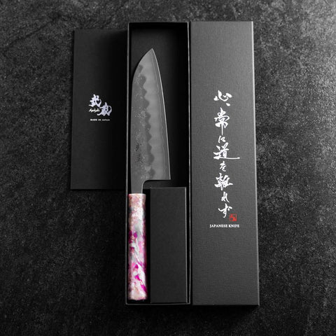 Santoku Silver Steel #3 Nashiji Ocean Sakura Handle 165mm (6.5”)-[Musashi]-[Japanese-Kitchen-Knives]