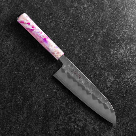 Santoku Silver Steel #3 Nashiji Ocean Sakura Handle 165mm (6.5”)-[Musashi]-[Japanese-Kitchen-Knives]