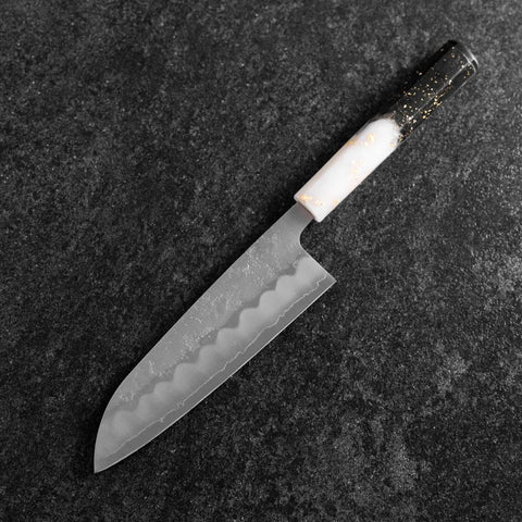Santoku Silver Steel #3 Nashiji Ocean White Black Gold Handle 165mm (6.5”)-[Musashi]-[Japanese-Kitchen-Knives]