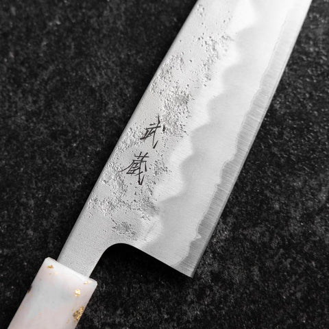 Santoku Silver Steel #3 Nashiji Ocean White Black Gold Handle 165mm (6.5”)-[Musashi]-[Japanese-Kitchen-Knives]