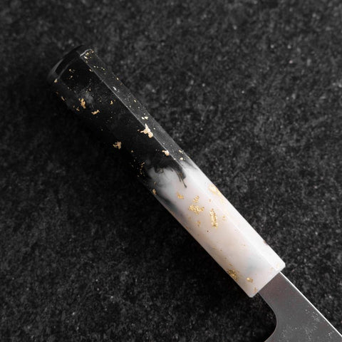 Santoku Silver Steel #3 Nashiji Ocean White Black Gold Handle 165mm (6.5”)-[Musashi]-[Japanese-Kitchen-Knives]