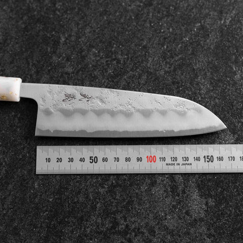Santoku Silver Steel #3 Nashiji Ocean White Black Gold Handle 165mm (6.5”)-[Musashi]-[Japanese-Kitchen-Knives]