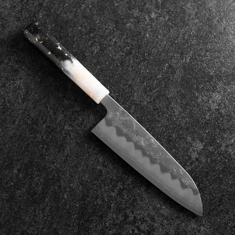 Santoku Silver Steel #3 Nashiji Ocean White Black Gold Handle 165mm (6.5”)-[Musashi]-[Japanese-Kitchen-Knives]
