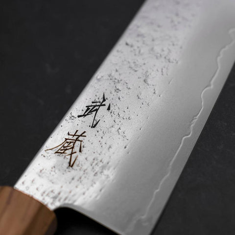 Santoku Silver Steel #3 Nashiji Olive Handle 170mm (6.7”)-[Musashi]-[Japanese-Kitchen-Knives]