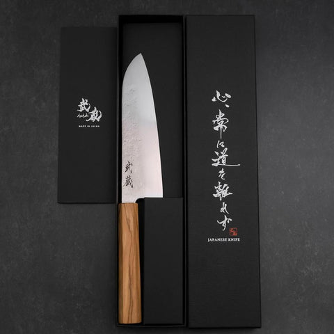 Santoku Silver Steel #3 Nashiji Olive Handle 170mm (6.7”)-[Musashi]-[Japanese-Kitchen-Knives]