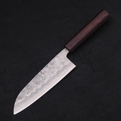 Santoku Silver Steel #3 Nashiji Purple Urushi Handle 165mm-[Musashi]-[Japanese-Kitchen-Knives]
