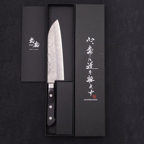 Santoku Silver Steel #3 Nashiji Western Black Handle 165mm (6.5”)-[Musashi]-[Japanese-Kitchen-Knives]