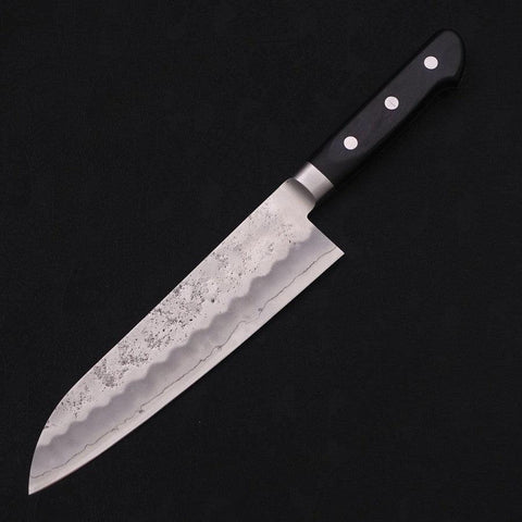Santoku Silver Steel #3 Nashiji Western Black Handle 180mm-[Musashi]-[Japanese-Kitchen-Knives]