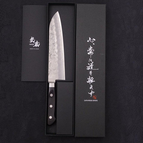 Santoku Silver Steel #3 Nashiji Western Black Handle 180mm-[Musashi]-[Japanese-Kitchen-Knives]