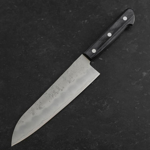 Santoku Silver Steel #3 Nashiji Western Purple Handle 180mm (Tsuba-Nashi)-[Musashi]-[Japanese-Kitchen-Knives]