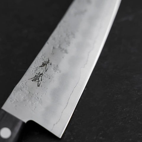 Santoku Silver Steel #3 Nashiji Western Purple Handle 180mm (Tsuba-Nashi)-[Musashi]-[Japanese-Kitchen-Knives]