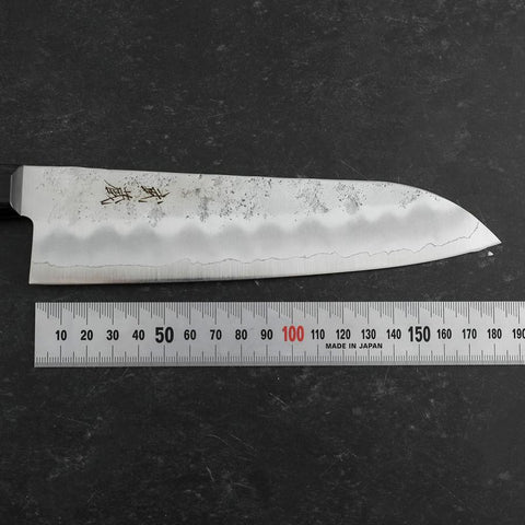 Santoku Silver Steel #3 Nashiji Western Purple Handle 180mm (Tsuba-Nashi)-[Musashi]-[Japanese-Kitchen-Knives]