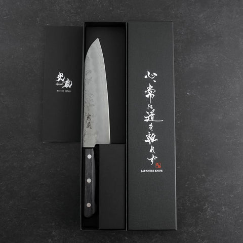 Santoku Silver Steel #3 Nashiji Western Purple Handle 180mm (Tsuba-Nashi)-[Musashi]-[Japanese-Kitchen-Knives]
