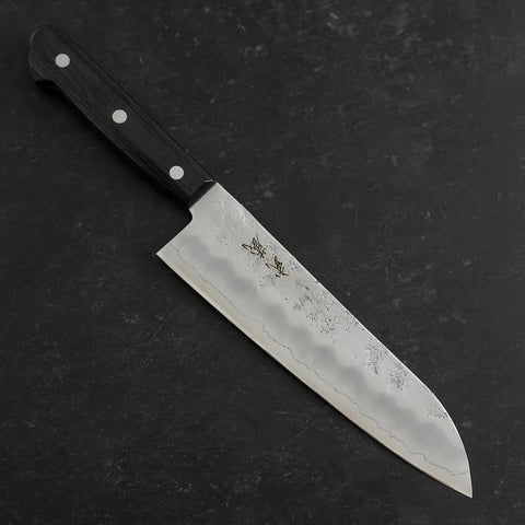 Santoku Silver Steel #3 Nashiji Western Purple Handle 180mm (Tsuba-Nashi)-[Musashi]-[Japanese-Kitchen-Knives]