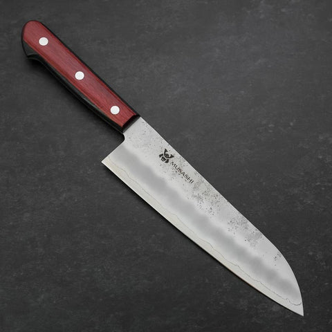 Santoku Silver Steel #3 Nashiji Western Red Handle 180mm-[Musashi]-[Japanese-Kitchen-Knives]