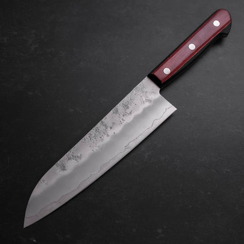 Santoku Silver Steel #3 Nashiji Western Red Handle 180mm (Tsuba-Nashi)-[Musashi]-[Japanese-Kitchen-Knives]