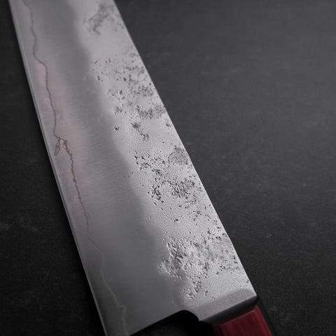 Santoku Silver Steel #3 Nashiji Western Red Handle 180mm (Tsuba-Nashi)-[Musashi]-[Japanese-Kitchen-Knives]