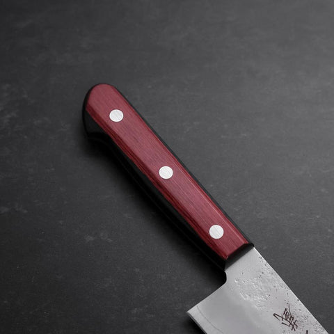 Santoku Silver Steel #3 Nashiji Western Red Handle 180mm (Tsuba-Nashi)-[Musashi]-[Japanese-Kitchen-Knives]