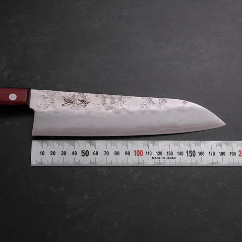 Santoku Silver Steel #3 Nashiji Western Red Handle 180mm (Tsuba-Nashi)-[Musashi]-[Japanese-Kitchen-Knives]