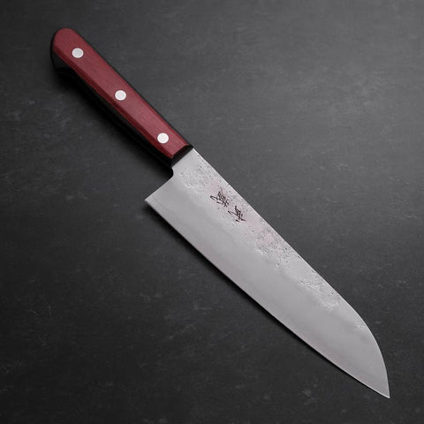 Santoku Silver Steel #3 Nashiji Western Red Handle 180mm (Tsuba-Nashi)-[Musashi]-[Japanese-Kitchen-Knives]