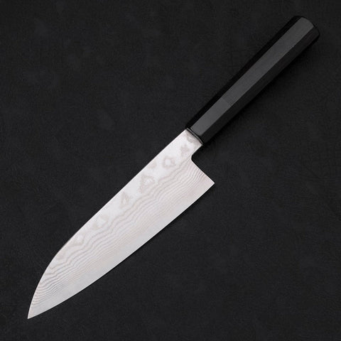 Santoku Acero Plata #3 Damasco de Níquel Mango de Ébano Búfalo 165mm