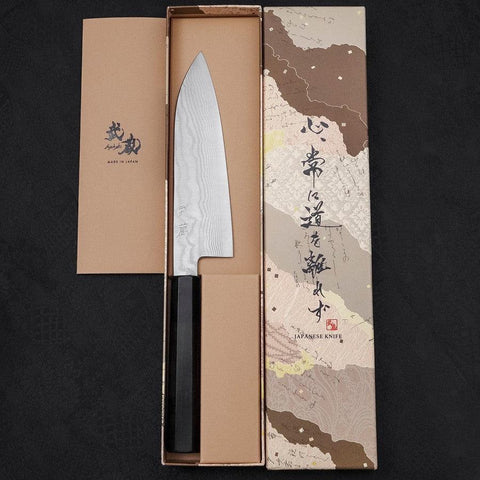 Santoku Acero Plata #3 Damasco de Níquel Mango de Ébano Búfalo 165mm