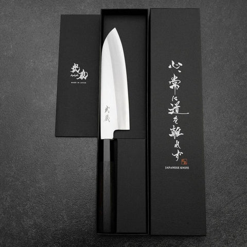 Santoku Silver Steel #3 Polished Buffalo Ebony Handle 165mm (6.5”)-[Musashi]-[Japanese-Kitchen-Knives]