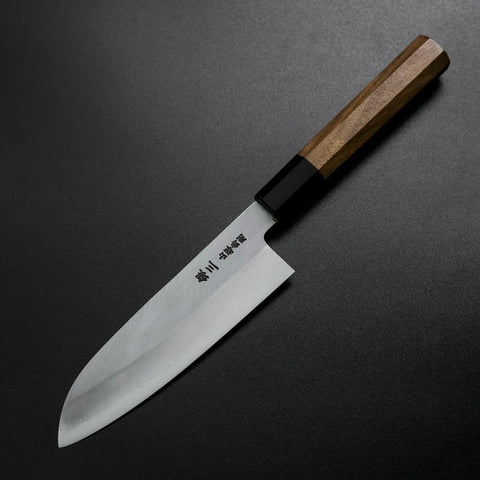 Santoku Silver Steel #3 Polished Buffalo Walnut Handle 155mm (6.1”)-[Musashi]-[Japanese-Kitchen-Knives]