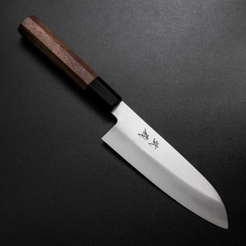 Santoku Silver Steel #3 Polished Buffalo Walnut Handle 155mm (6.1”)-[Musashi]-[Japanese-Kitchen-Knives]