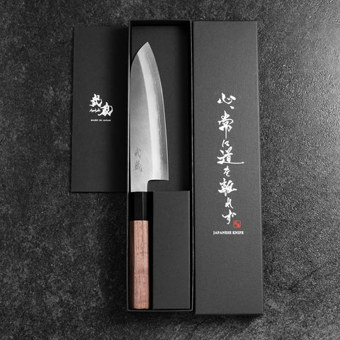 Santoku Silver Steel #3 Polished Buffalo Walnut Handle 170mm (6.7”)-[Musashi]-[Japanese-Kitchen-Knives]