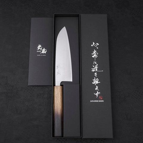 Santoku Silver Steel #3 Polished Yaki Urushi Handle 165mm-[Musashi]-[Japanese-Kitchen-Knives]