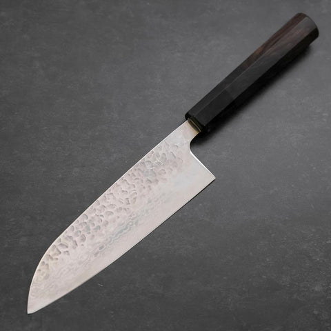 Santoku Silver Steel #3 Tsuchime Damascus Buffalo Ebony Handle 170mm-[Musashi]-[Japanese-Kitchen-Knives]