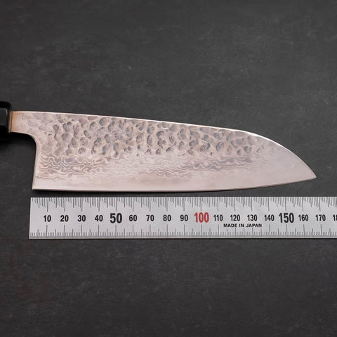 Santoku Silver Steel #3 Tsuchime Damascus Buffalo Ebony Handle 170mm-[Musashi]-[Japanese-Kitchen-Knives]