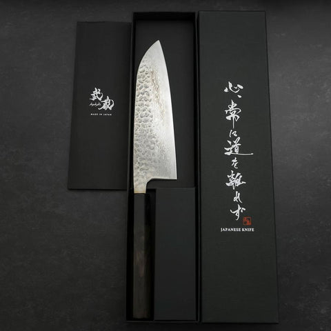 Santoku Silver Steel #3 Tsuchime Damascus Buffalo Ebony Handle 170mm-[Musashi]-[Japanese-Kitchen-Knives]