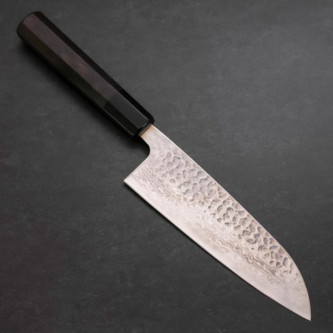 Santoku Silver Steel #3 Tsuchime Damascus Buffalo Ebony Handle 170mm-[Musashi]-[Japanese-Kitchen-Knives]