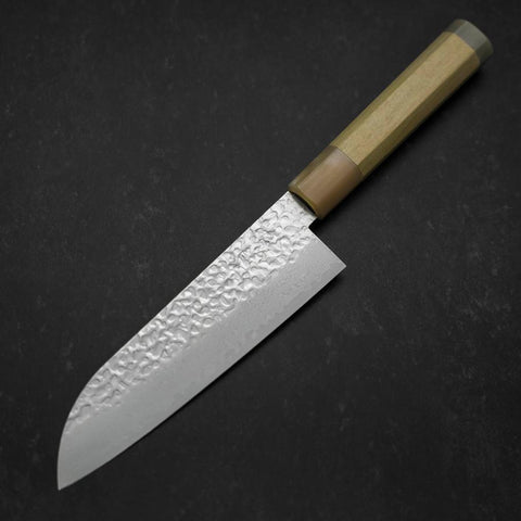 Santoku Silver Steel #3 Tsuchime Damasco Mango de Magnolia con Cuerno de Búfalo 170 mm