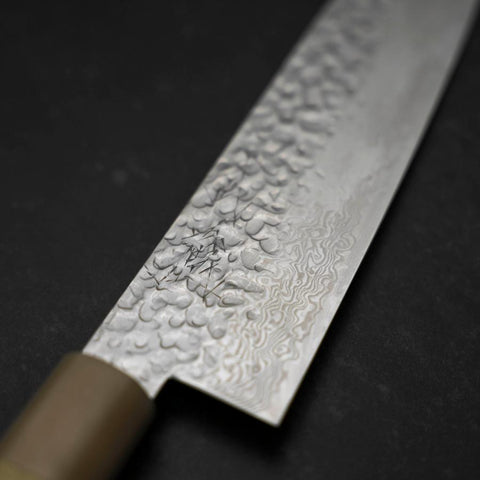 Santoku Silver Steel #3 Tsuchime Damascus Buffalo Magnolia Handle 170mm (6.7”)