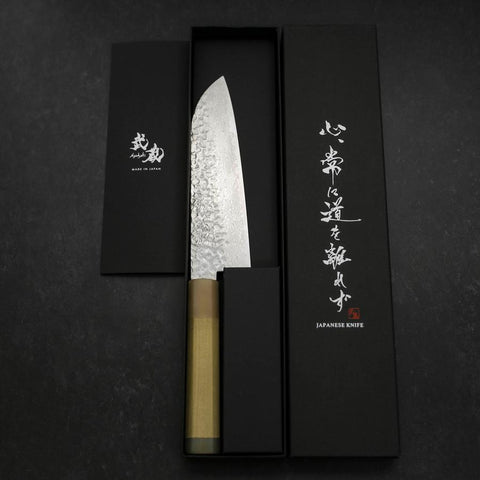 Santoku Silver Steel #3 Tsuchime Damasco Mango de Magnolia con Cuerno de Búfalo 170 mm