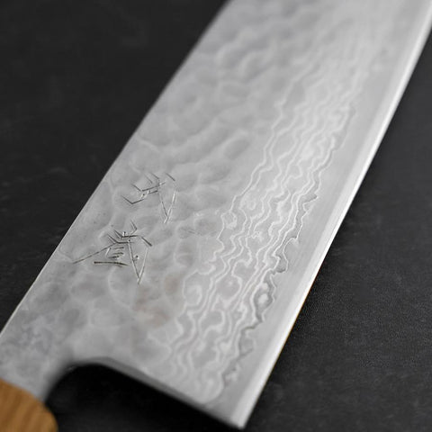 Santoku Silver Steel #3 Tsuchime Damascus Oak Handle 165mm-[Musashi]-[Japanese-Kitchen-Knives]