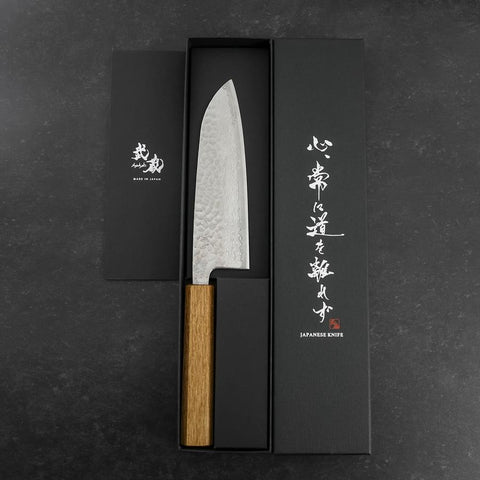Santoku Silver Steel #3 Tsuchime Damascus Oak Handle 165mm-[Musashi]-[Japanese-Kitchen-Knives]