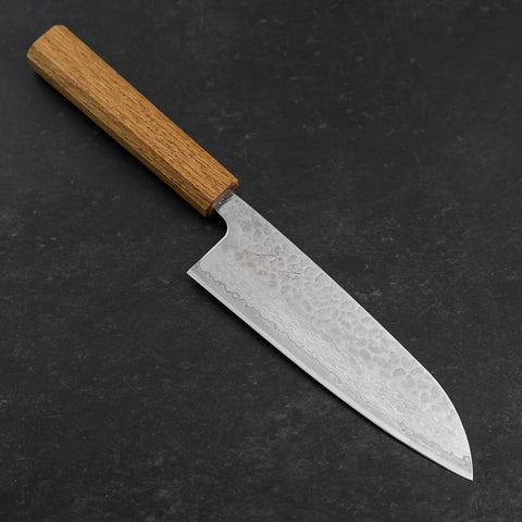 Santoku Silver Steel #3 Tsuchime Damascus Oak Handle 165mm-[Musashi]-[Japanese-Kitchen-Knives]