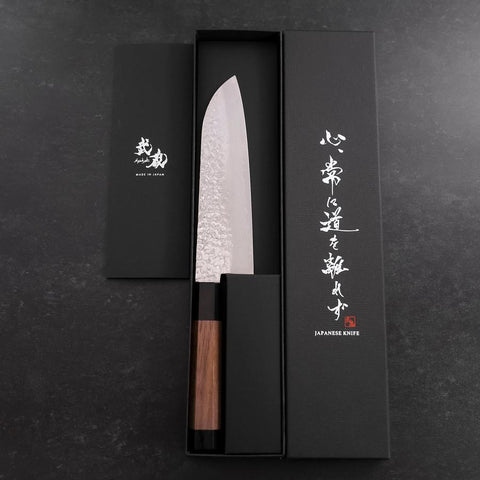 Santoku Silver Steel #3 Tsuchime Damascus Walnut Handle 170mm-[Musashi]-[Japanese-Kitchen-Knives]