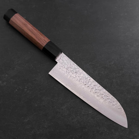Santoku Silver Steel #3 Tsuchime Damascus Walnut Handle 170mm-[Musashi]-[Japanese-Kitchen-Knives]