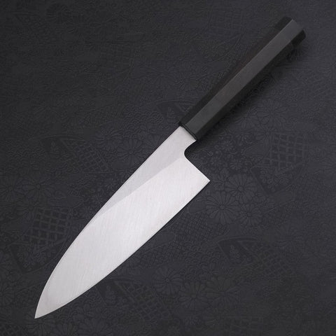 Santoku Single-Edged White Steel #2 Kasumi Buffalo Ebony Handle 180mm-[Musashi]-[Japanese-Kitchen-Knives]