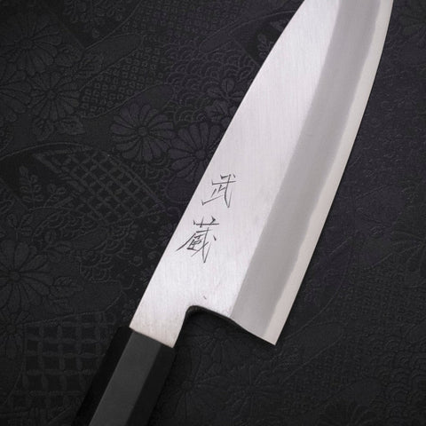 Santoku Single-Edged White Steel #2 Kasumi Buffalo Ebony Handle 180mm-[Musashi]-[Japanese-Kitchen-Knives]