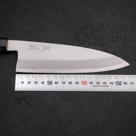 Santoku Single-Edged White Steel #2 Kasumi Buffalo Ebony Handle 180mm-[Musashi]-[Japanese-Kitchen-Knives]
