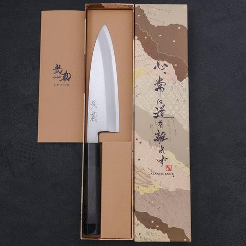 Santoku Single-Edged White Steel #2 Kasumi Buffalo Ebony Handle 180mm-[Musashi]-[Japanese-Kitchen-Knives]